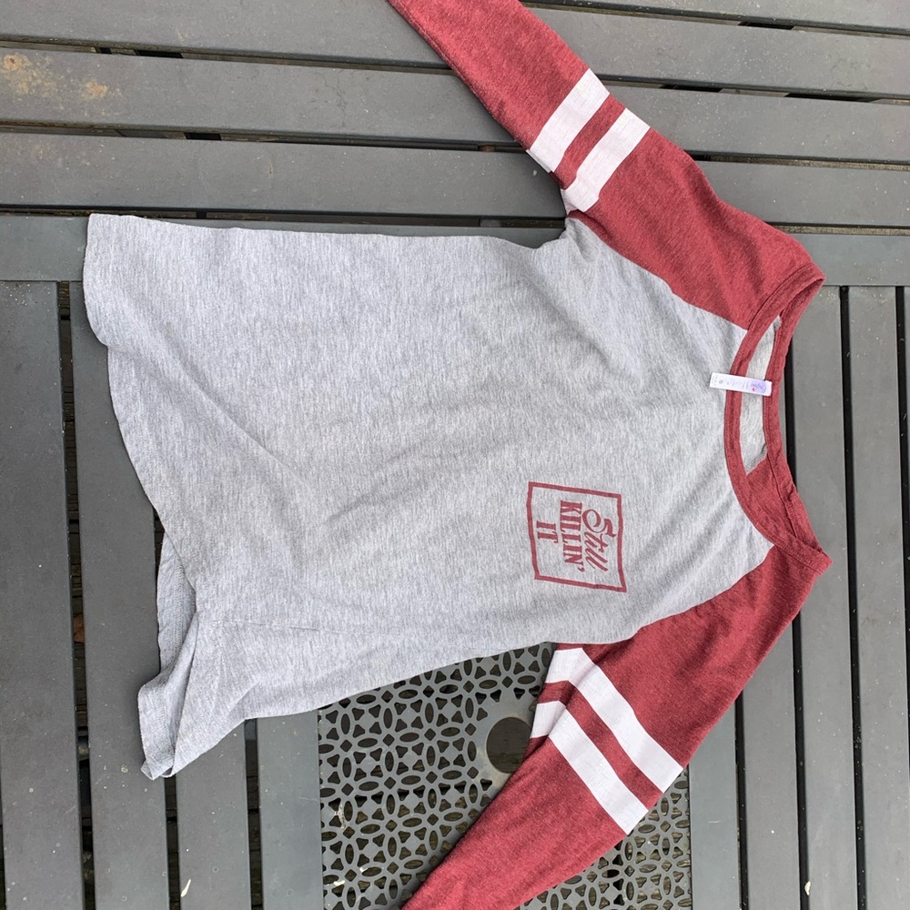 Long sleeve red and grey shirt